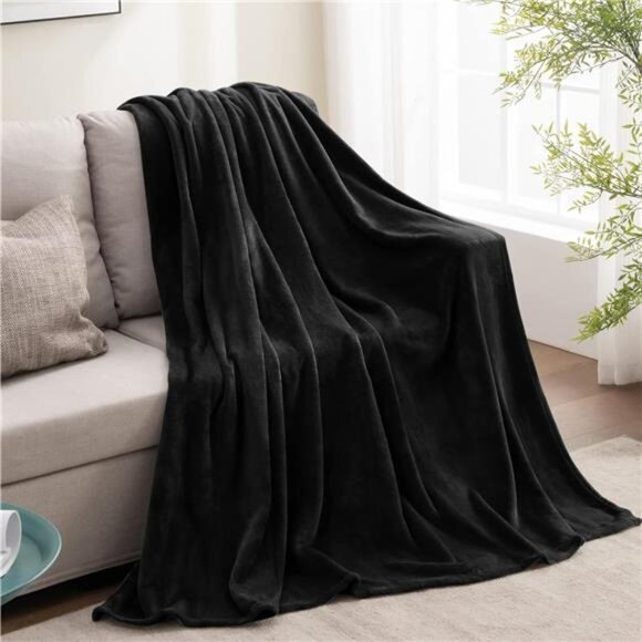 Fleece Blanket Black Throw Blankets for Couch & Bed, Luxury Plush Cozy - Picture 5 of 7